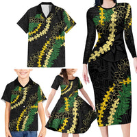 Hawaii Puakenikeni - Maile Lei Family Matching Long Sleeve Bodycon Dress and Hawaiian Shirt Obsidian Black LT7 - Polynesian Pride