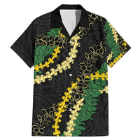 Hawaii Puakenikeni - Maile Lei Family Matching Mermaid Dress and Hawaiian Shirt Obsidian Black LT7 Dad's Shirt - Short Sleeve Black - Polynesian Pride