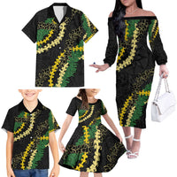 Hawaii Puakenikeni - Maile Lei Family Matching Off The Shoulder Long Sleeve Dress and Hawaiian Shirt Obsidian Black LT7 - Polynesian Pride