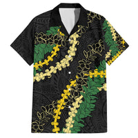 Hawaii Puakenikeni - Maile Lei Family Matching Off The Shoulder Long Sleeve Dress and Hawaiian Shirt Obsidian Black LT7 Dad's Shirt - Short Sleeve Black - Polynesian Pride