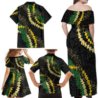 Hawaii Puakenikeni - Maile Lei Family Matching Off Shoulder Maxi Dress and Hawaiian Shirt Obsidian Black LT7 - Polynesian Pride