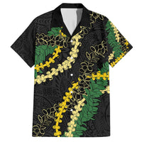 Hawaii Puakenikeni - Maile Lei Family Matching Off Shoulder Maxi Dress and Hawaiian Shirt Obsidian Black LT7 Dad's Shirt - Short Sleeve Black - Polynesian Pride