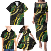 Hawaii Puakenikeni - Maile Lei Family Matching Puletasi and Hawaiian Shirt Obsidian Black LT7 - Polynesian Pride