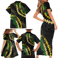 Hawaii Puakenikeni - Maile Lei Family Matching Short Sleeve Bodycon Dress and Hawaiian Shirt Obsidian Black LT7 - Polynesian Pride