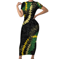 Hawaii Puakenikeni - Maile Lei Family Matching Short Sleeve Bodycon Dress and Hawaiian Shirt Obsidian Black LT7 Mom's Dress Black - Polynesian Pride