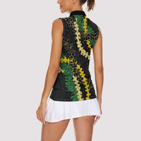 Hawaii Puakenikeni - Maile Lei Women Sleeveless Polo Shirt Obsidian Black LT7 - Polynesian Pride