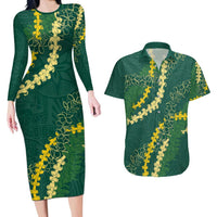 Hawaii Puakenikeni - Maile Lei Couples Matching Long Sleeve Bodycon Dress and Hawaiian Shirt Sage Green LT7 Sage Green - Polynesian Pride