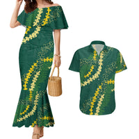 Hawaii Puakenikeni - Maile Lei Couples Matching Mermaid Dress and Hawaiian Shirt Sage Green LT7 Sage Green - Polynesian Pride
