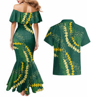 Hawaii Puakenikeni - Maile Lei Couples Matching Mermaid Dress and Hawaiian Shirt Sage Green LT7 - Polynesian Pride