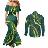 Hawaii Puakenikeni - Maile Lei Couples Matching Mermaid Dress and Long Sleeve Button Shirt Sage Green LT7 - Polynesian Pride