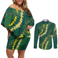 Hawaii Puakenikeni - Maile Lei Couples Matching Off Shoulder Short Dress and Long Sleeve Button Shirt Sage Green LT7 Sage Green - Polynesian Pride
