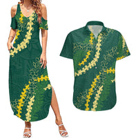 Hawaii Puakenikeni - Maile Lei Couples Matching Summer Maxi Dress and Hawaiian Shirt Sage Green LT7 Sage Green - Polynesian Pride
