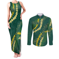 Hawaii Puakenikeni - Maile Lei Couples Matching Tank Maxi Dress and Long Sleeve Button Shirt Sage Green LT7 Sage Green - Polynesian Pride