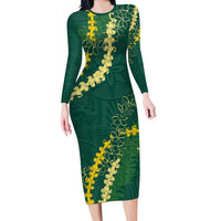 Hawaii Puakenikeni - Maile Lei Family Matching Long Sleeve Bodycon Dress and Hawaiian Shirt Sage Green LT7 Mom's Dress Sage Green - Polynesian Pride