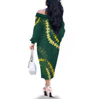Hawaii Puakenikeni - Maile Lei Family Matching Off The Shoulder Long Sleeve Dress and Hawaiian Shirt Sage Green LT7 - Polynesian Pride