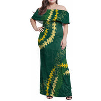 Hawaii Puakenikeni - Maile Lei Family Matching Off Shoulder Maxi Dress and Hawaiian Shirt Sage Green LT7 Mom's Dress Sage Green - Polynesian Pride