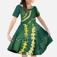Hawaii Puakenikeni - Maile Lei Family Matching Tank Maxi Dress and Hawaiian Shirt Sage Green LT7 Daughter's Dress Sage Green - Polynesian Pride