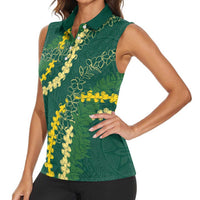 Hawaii Puakenikeni - Maile Lei Women Sleeveless Polo Shirt Sage Green LT7 - Polynesian Pride