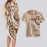 Samoa Siapo Classic Motif Couples Matching Long Sleeve Bodycon Dress and Hawaiian Shirt Manuia le tutoatasi o Samoa Independence LT7 - Polynesian Pride