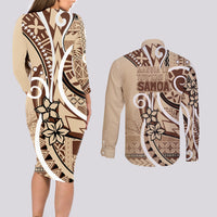 Samoa Siapo Classic Motif Couples Matching Long Sleeve Bodycon Dress and Long Sleeve Button Shirt Manuia le tutoatasi o Samoa Independence LT7 - Polynesian Pride