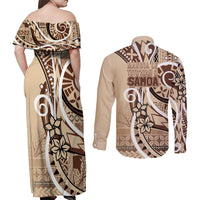 Samoa Siapo Classic Motif Couples Matching Off Shoulder Maxi Dress and Long Sleeve Button Shirt Manuia le tutoatasi o Samoa Independence LT7 - Polynesian Pride