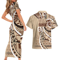 Samoa Siapo Classic Motif Couples Matching Short Sleeve Bodycon Dress and Hawaiian Shirt Manuia le tutoatasi o Samoa Independence LT7 - Polynesian Pride