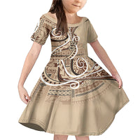 Samoa Siapo Classic Motif Family Matching Mermaid Dress and Hawaiian Shirt Manuia le tutoatasi o Samoa Independence LT7 Daughter's Dress Beige - Polynesian Pride