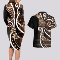 Samoa Siapo Classic Motif Couples Matching Long Sleeve Bodycon Dress and Hawaiian Shirt Manuia le tutoatasi o Samoa Independence Black Style LT7 - Polynesian Pride