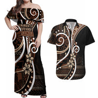 Samoa Siapo Classic Motif Couples Matching Off Shoulder Maxi Dress and Hawaiian Shirt Manuia le tutoatasi o Samoa Independence Black Style LT7 Black - Polynesian Pride