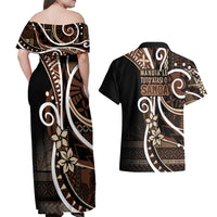 Samoa Siapo Classic Motif Couples Matching Off Shoulder Maxi Dress and Hawaiian Shirt Manuia le tutoatasi o Samoa Independence Black Style LT7 - Polynesian Pride