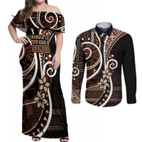 Samoa Siapo Classic Motif Couples Matching Off Shoulder Maxi Dress and Long Sleeve Button Shirt Manuia le tutoatasi o Samoa Independence Black Style LT7 Black - Polynesian Pride