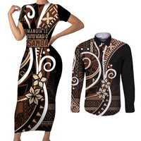 Samoa Siapo Classic Motif Couples Matching Short Sleeve Bodycon Dress and Long Sleeve Button Shirt Manuia le tutoatasi o Samoa Independence Black Style LT7 Black - Polynesian Pride