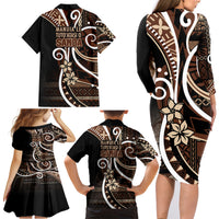 Samoa Siapo Classic Motif Family Matching Long Sleeve Bodycon Dress and Hawaiian Shirt Manuia le tutoatasi o Samoa Independence Black Style LT7 - Polynesian Pride