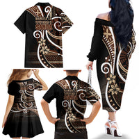 Samoa Siapo Classic Motif Family Matching Off The Shoulder Long Sleeve Dress and Hawaiian Shirt Manuia le tutoatasi o Samoa Independence Black Style LT7 - Polynesian Pride