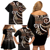 Samoa Siapo Classic Motif Family Matching Off Shoulder Short Dress and Hawaiian Shirt Manuia le tutoatasi o Samoa Independence Black Style LT7 - Polynesian Pride