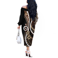 Samoa Siapo Classic Motif Off The Shoulder Long Sleeve Dress Manuia le tutoatasi o Samoa Independence Black Style LT7 - Polynesian Pride