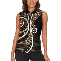Samoa Siapo Classic Motif Women Sleeveless Polo Shirt Manuia le tutoatasi o Samoa Independence Black Style LT7 - Polynesian Pride