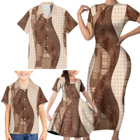 Polynesian Tribal Pattern Patchwork Picturesque Family Matching Short Sleeve Bodycon Dress and Hawaiian Shirt Mocha LT7 - Polynesian Pride