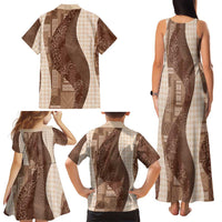 Polynesian Tribal Pattern Patchwork Picturesque Family Matching Tank Maxi Dress and Hawaiian Shirt Mocha