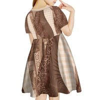 Polynesian Tribal Pattern Patchwork Picturesque Kid Short Sleeve Dress Mocha