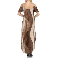 Polynesian Tribal Pattern Patchwork Picturesque Summer Maxi Dress Mocha