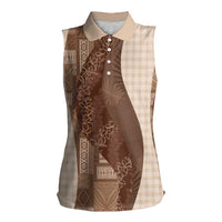 Polynesian Tribal Pattern Patchwork Picturesque Women Sleeveless Polo Shirt Mocha