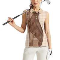 Polynesian Tribal Pattern Patchwork Picturesque Women Sleeveless Polo Shirt Mocha