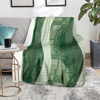 Polynesian Tribal Pattern Patchwork Picturesque Blanket Sage Green