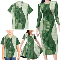 Polynesian Tribal Pattern Patchwork Picturesque Family Matching Long Sleeve Bodycon Dress and Hawaiian Shirt Sage Green LT7 - Polynesian Pride