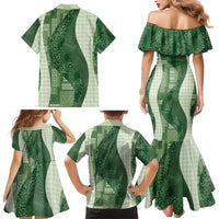 Polynesian Tribal Pattern Patchwork Picturesque Family Matching Mermaid Dress and Hawaiian Shirt Sage Green LT7 - Polynesian Pride