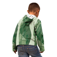 Polynesian Tribal Pattern Patchwork Picturesque Kid Hoodie Sage Green