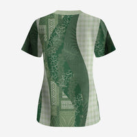 Polynesian Tribal Pattern Patchwork Picturesque Scrub Top Sage Green