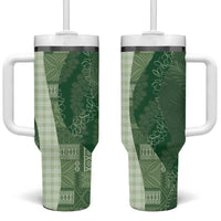 Polynesian Tribal Pattern Patchwork Picturesque Tumbler With Handle Sage Green
