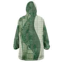 Polynesian Tribal Pattern Patchwork Picturesque Wearable Blanket Hoodie Sage Green